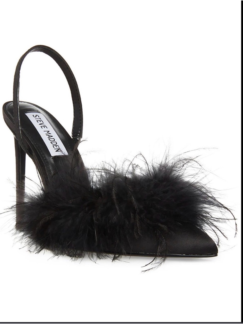 Steve Madden Black Feather Trim Slingback Heel